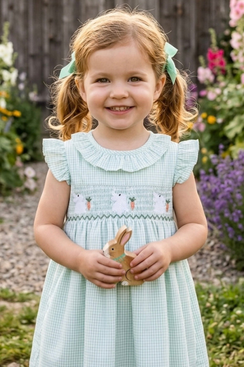 Load image into Gallery viewer, Baby girl's green checkered cotton dress
