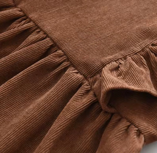 Corduroy Ruffle Dress for Girls - Autumn-Winter