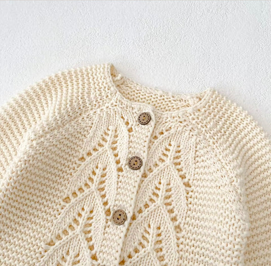 Cardigan bébé fille doux 100% coton – Ivoire Blush - Dernière pièce disponible