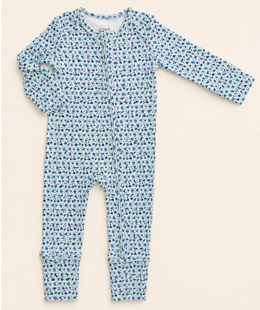 Organic cotton baby boy romper with butterfly dance pattern – Khaki Lilac