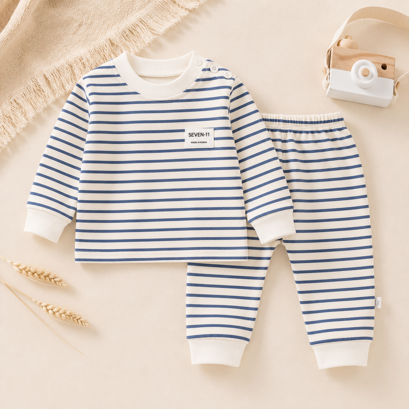Chargez l'image dans la visionneuse de la galerie, Ensemble rayé en coton pour bébé et garçon – Automne
