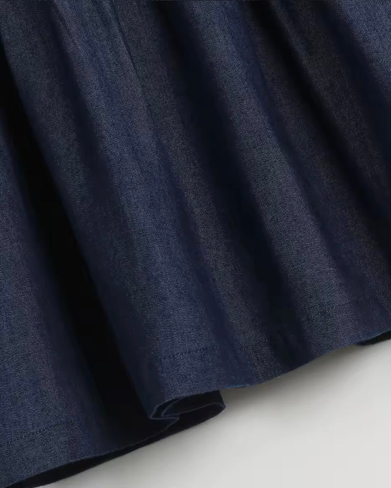 Chargez l'image dans la visionneuse de la galerie, Robe fille en denim à col Claudine – Kali - Pré-commande
