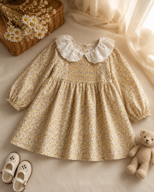 Robe Marguerite florale à col Peter Pan pour bébé et fille – Automne