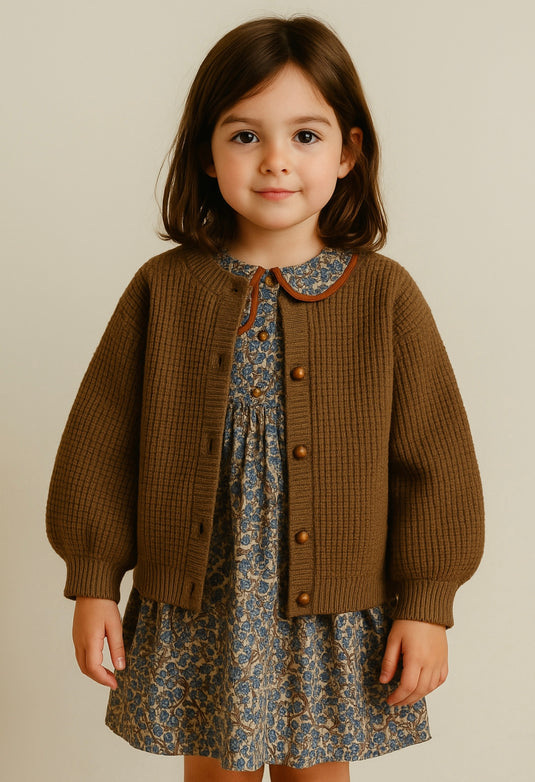 Cardigan vintage en tricot doux pour enfant – Kaki Lilas