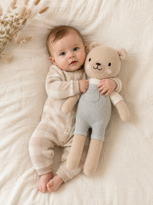 Unisex beige checkered baby romper – Kali