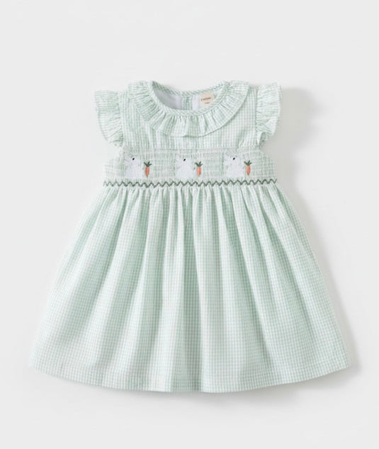 Baby girl's green checkered cotton dress
