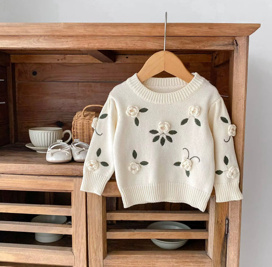 Pull bébé fille en coton avec fleurs brodées à la main – Modèle Kali