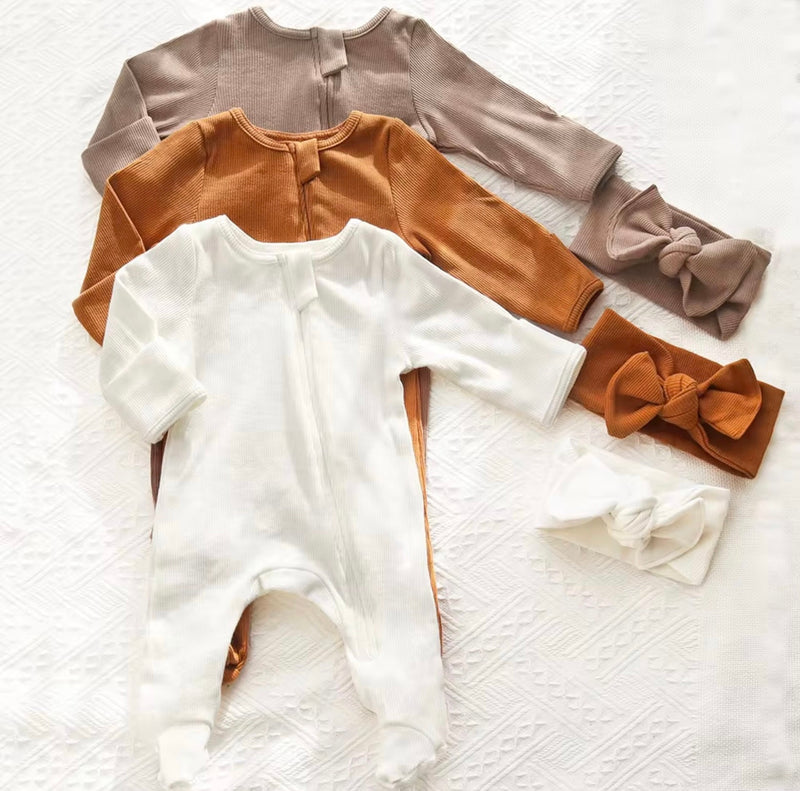 Chargez l'image dans la visionneuse de la galerie, Barboteuse bébé fille en coton doux à manches longues – Kali
