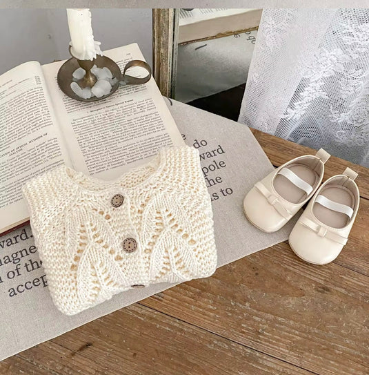 Cardigan bébé fille doux 100% coton – Ivoire Blush - Dernière pièce disponible