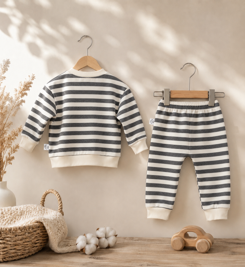 Chargez l'image dans la visionneuse de la galerie, Ensemble bébé garçon rayé en coton doux – Automne-Hiver
