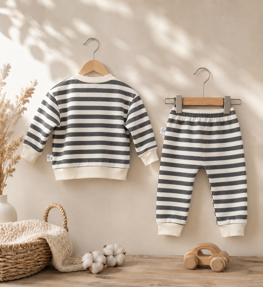 Ensemble bébé garçon rayé en coton doux – Automne-Hiver