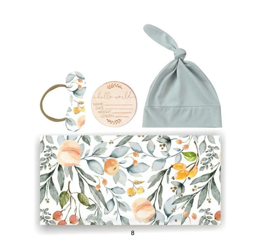 Ensemble cocon naissance bébé en coton – couverture, bonnet et bandeau