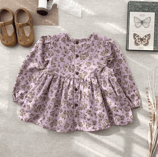 Chemise pour fille coton motif fleurie lavande – Kali