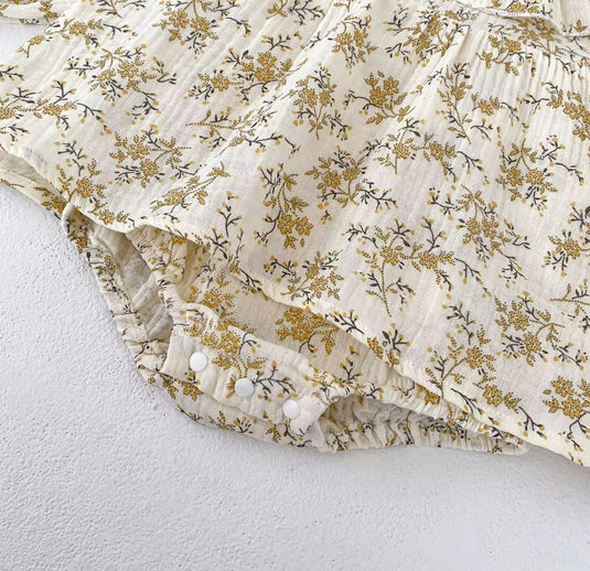 Barboteuse bébé fille à fleurs jaunes – 3 à 6 mois – Confort coton été