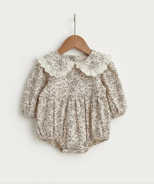 Baby girl romper with brown floral print in soft cotton – Kali