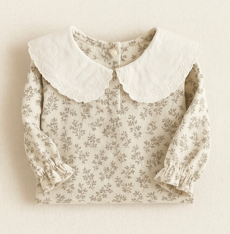 Chargez l'image dans la visionneuse de la galerie, Robe fille coton doux fleurs beige – Kali
