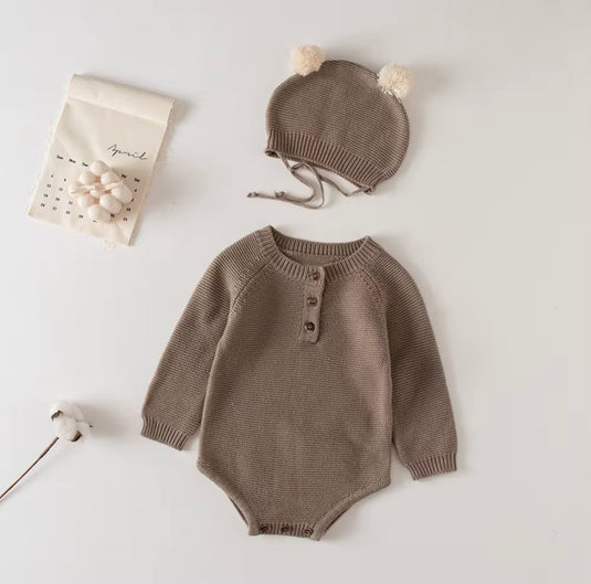 Baby boy soft cotton knit romper + hat – Kali
