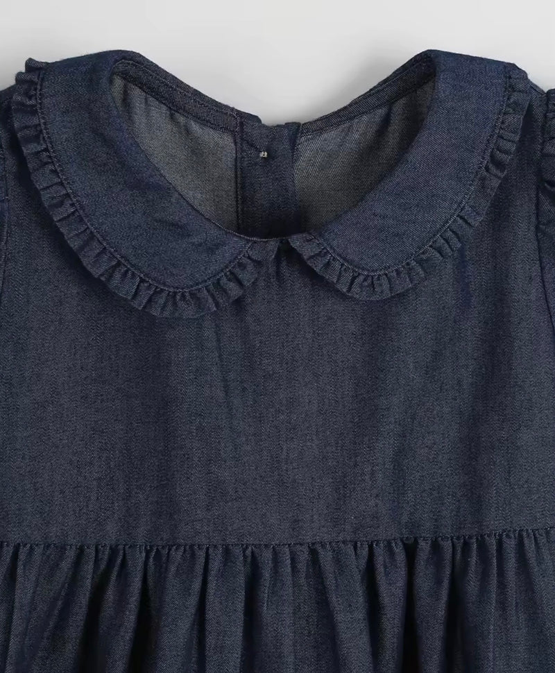 Chargez l'image dans la visionneuse de la galerie, Robe fille en denim à col Claudine – Kali - Pré-commande
