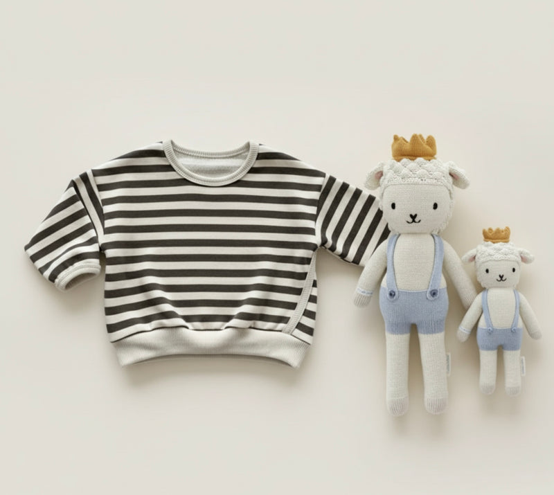 Load image into Gallery viewer, Boys' thick cotton sweater with comfortable stripes - Khaki Lilac
