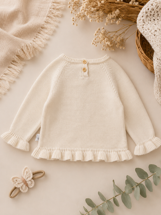 Chandail fille en tricot ivoire avec torsades – Automne-Hiver