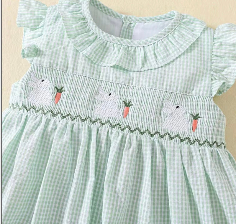Load image into Gallery viewer, Baby girl's green checkered cotton dress
