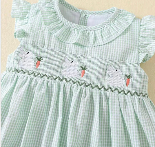 Baby girl's green checkered cotton dress