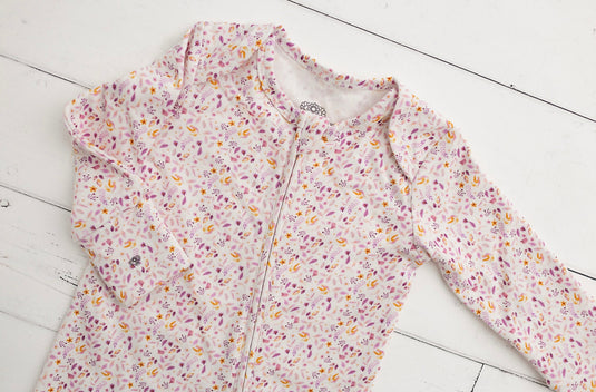 Barboteuse bébé coton bio motif feuilles lavandes – Kaki Lilas