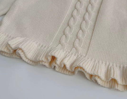 Chandail fille en tricot ivoire avec torsades – Automne-Hiver