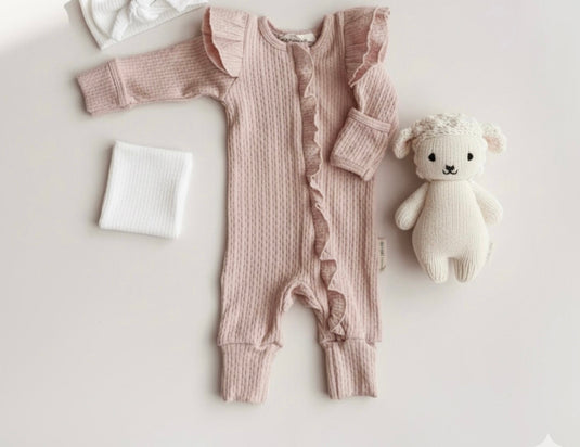 Barboteuse bébé fille style boho avec bandeau assorti