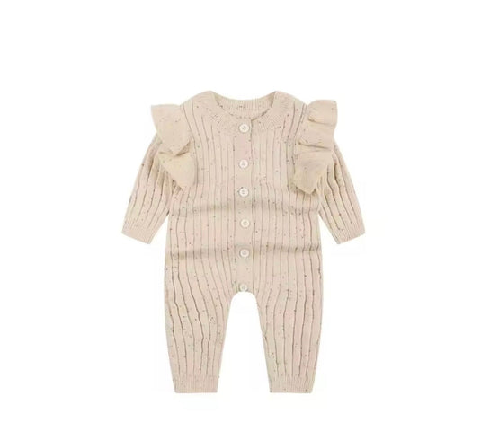 Barboteuse bébé fille en coton à manches longues motif moucheté