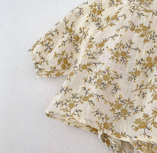Barboteuse bébé fille à fleurs jaunes – 3 à 6 mois – Confort coton été