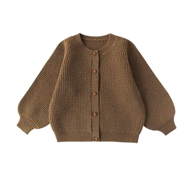Chargez l&#39;image dans la visionneuse de la galerie, Cardigan vintage en tricot doux pour enfant – Kaki Lilas

