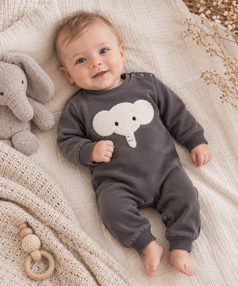 Chargez l'image dans la visionneuse de la galerie, Combinaison bébé garçon motif éléphant en coton doux – Kali
