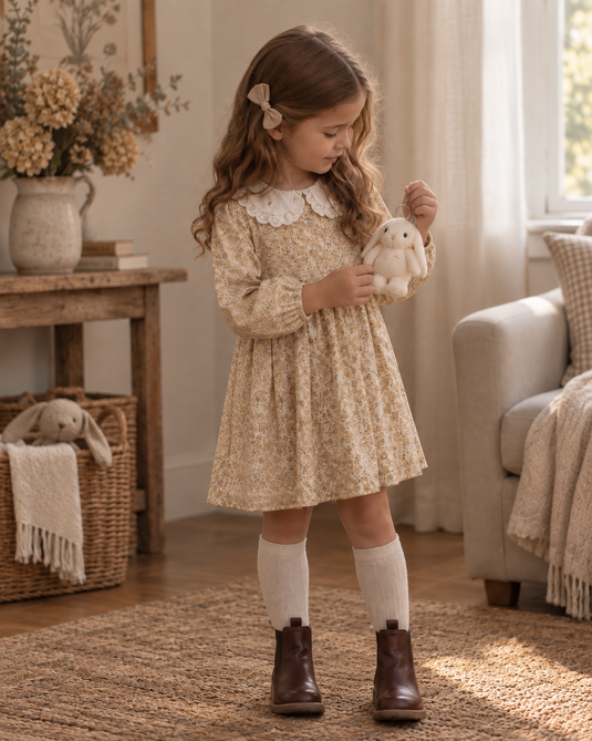 Robe Marguerite florale à col Peter Pan pour bébé et fille – Automne