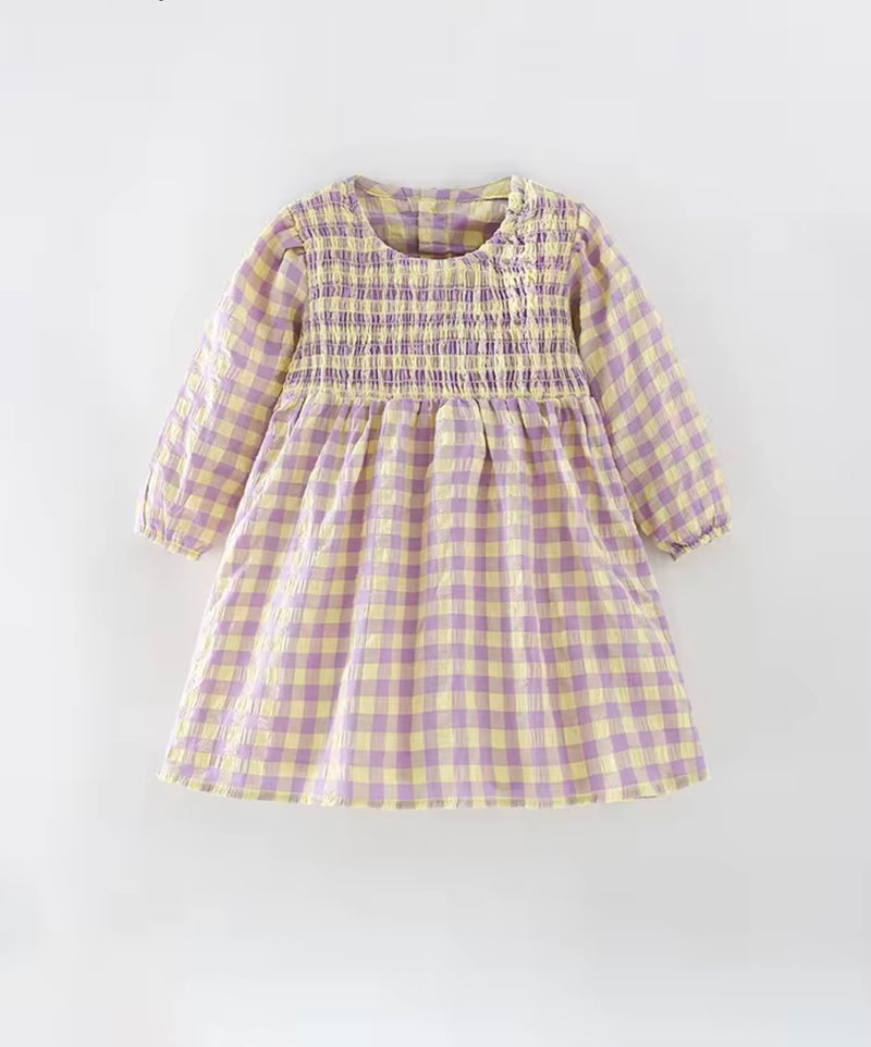 Chargez l'image dans la visionneuse de la galerie, Robe pour filles en coton doux à carreaux lavande pour fille – Kali
