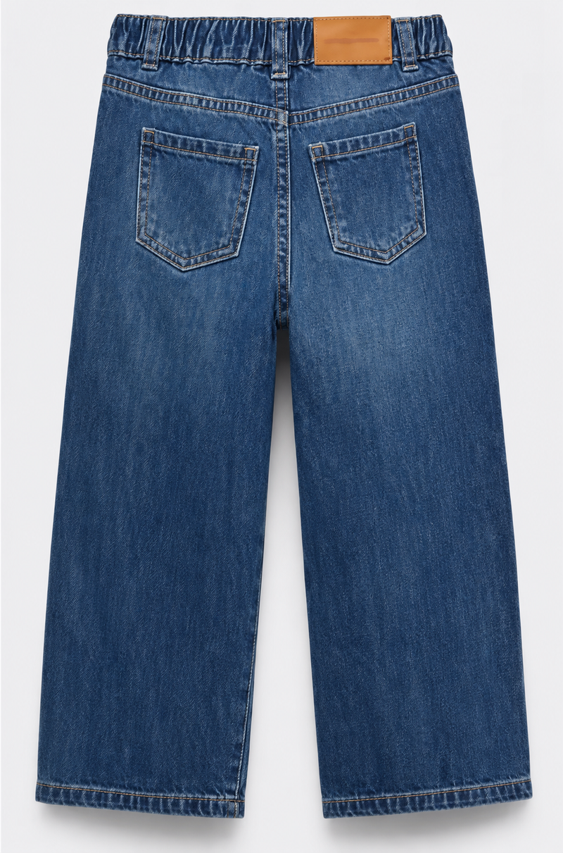 Chargez l'image dans la visionneuse de la galerie, Jeans fille à jambes larges et petits motifs brodés -Pre-commande
