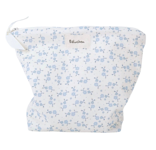 Handmade cosmetic bag medium size blue flowers