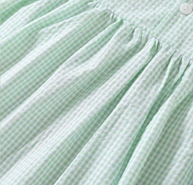 Load image into Gallery viewer, Baby girl's green checkered cotton dress
