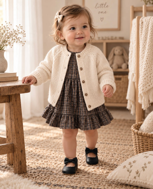 Cardigan intemporel ivoire en tricot pour bébé et fille – Automne-Hiver