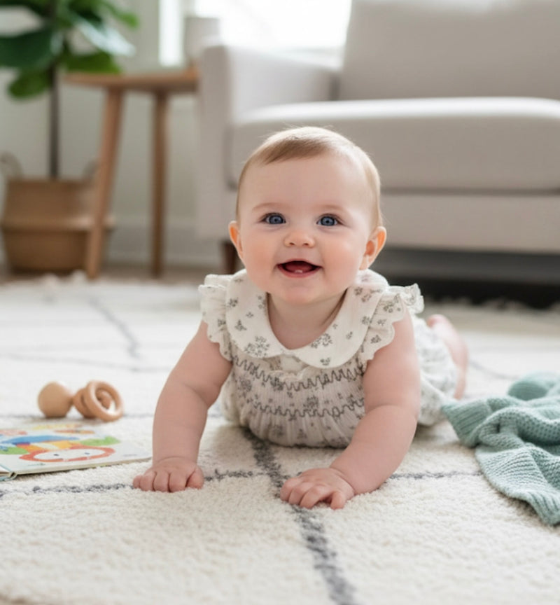 Load image into Gallery viewer, Baby girl floral romper in honeycomb cotton
