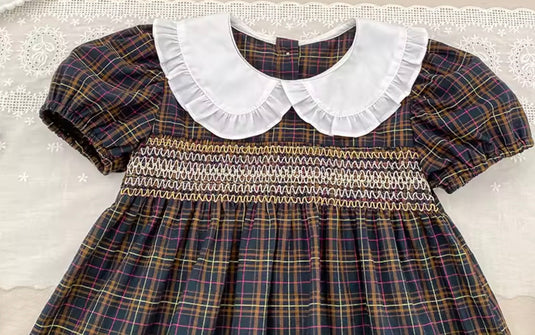 Robe fille à carreaux et col Claudine 🤎