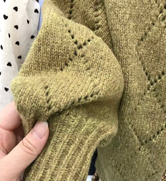 Cardigan olive en tricot ajouré pour bébé et fille – Automne-Hiver