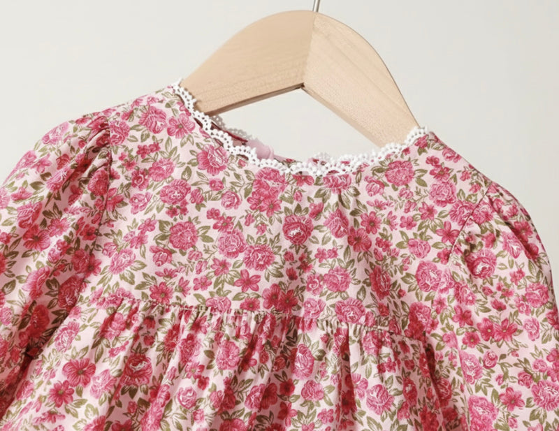 Load image into Gallery viewer, Girls' two-piece floral dress set with soft cardigan – Khaki Lilac
