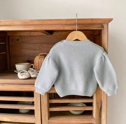 Pull bébé fille en coton doux avec cœur brodé – Kaki Lilas