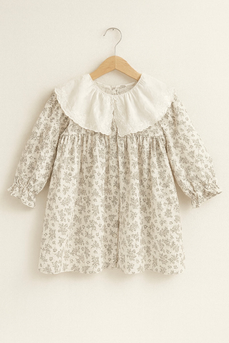 Chargez l'image dans la visionneuse de la galerie, Robe fille coton doux fleurs beige – Kali
