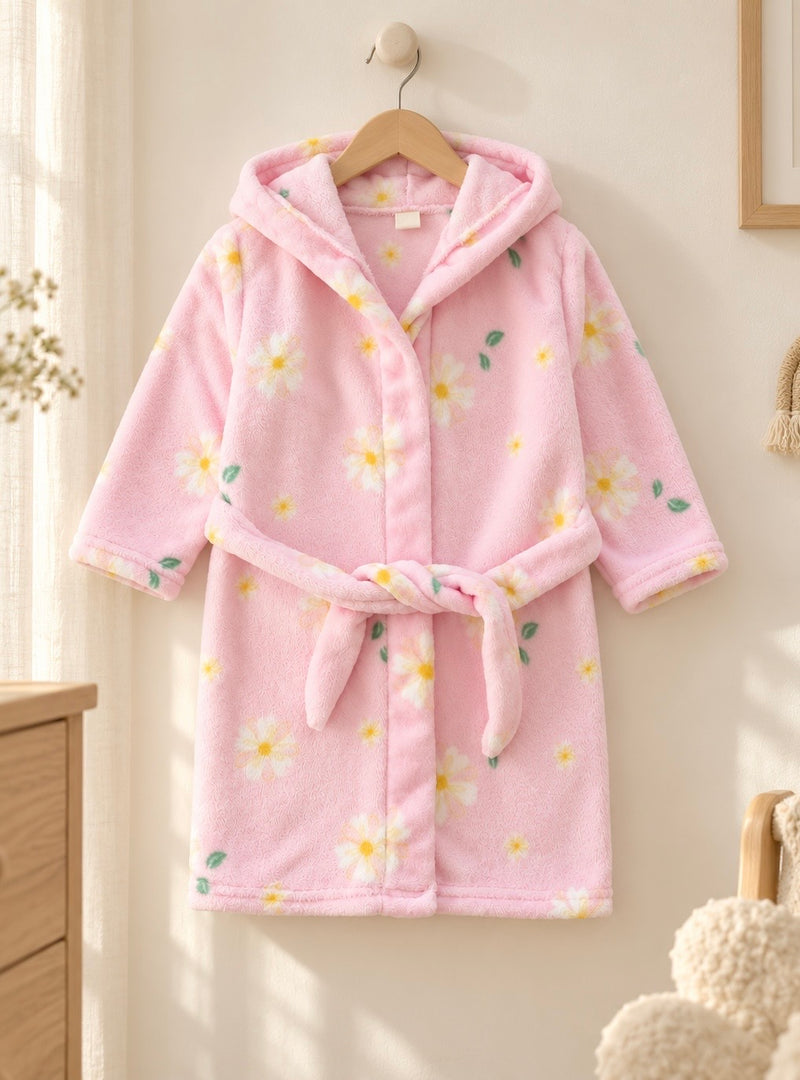 Chargez l'image dans la visionneuse de la galerie, Peignoir fille à capuche en flanelle douce – Rose fleuri 🌸 - Pré-commande

