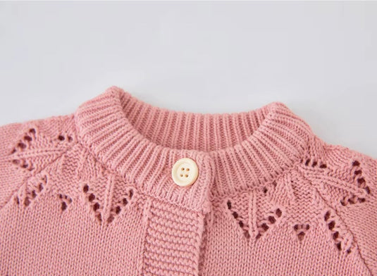 Cardigan fille ivoire & rose Vichy
