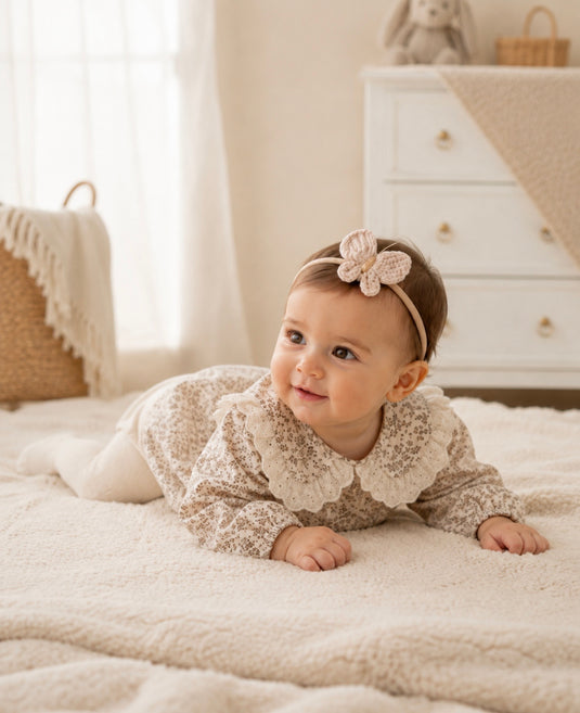 Baby girl romper with brown floral print in soft cotton – Kali