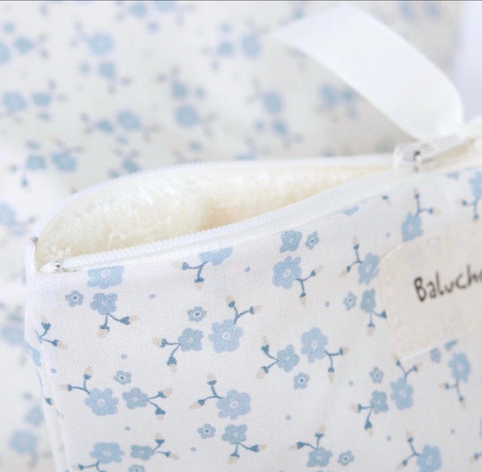 Handmade cosmetic bag medium size blue flowers