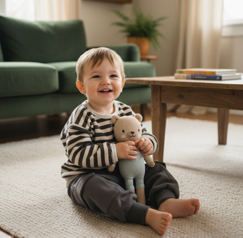 Load image into Gallery viewer, Boys' thick cotton sweater with comfortable stripes - Khaki Lilac
